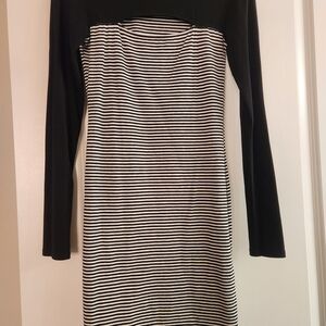 Guess Monochrome Striped Long Sleeve Dress